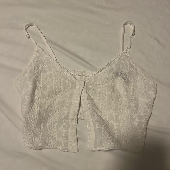 White v neck button up cropped tank with adjustable straps from Brandy Melville - Picture 2 of 4